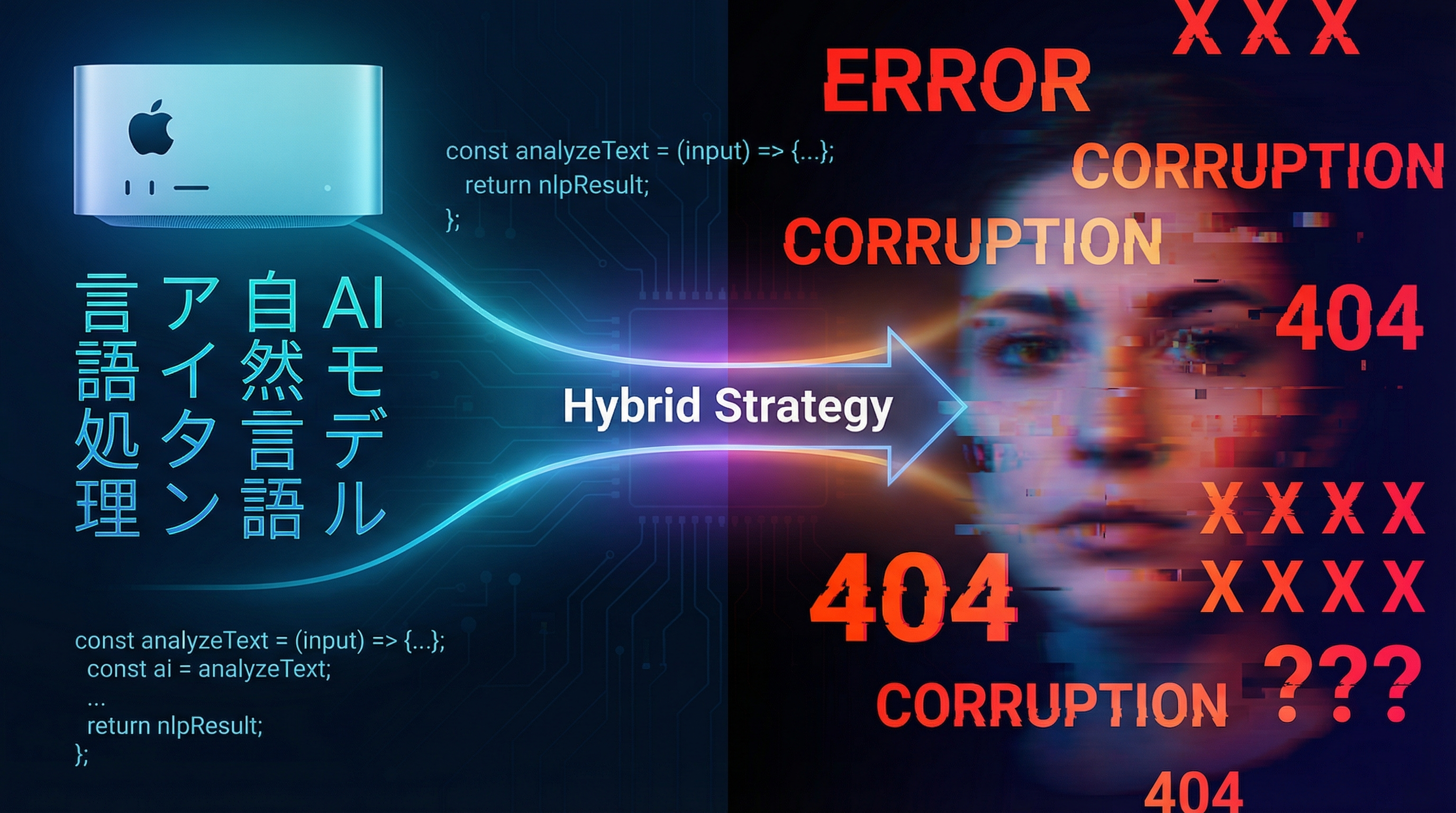 ハイブリッド戦略のコンセプト図:テキスト処理とVision OCRの対比